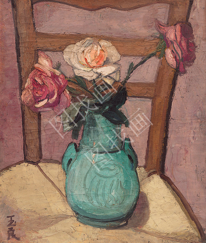 近现代 潘玉良 椅子上的月季花 45x50cm